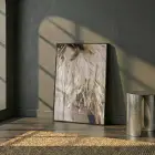 Tüy Dokusu Altın Bej Tonları Tekli Siyah Metal Çerçeveli Cam Tablo Duvar Salon