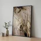 Tüy Dokusu Altın Bej Tonları Tekli Siyah Metal Çerçeveli Cam Tablo Duvar Salon