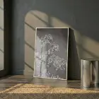 Narin Çiçekler Monokrom Gri Ton Tekli Beyaz Metal Çerçeveli Cam Tablo Poster Dekoratif