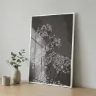 Narin Çiçekler Monokrom Gri Ton Tekli Beyaz Metal Çerçeveli Cam Tablo Poster Dekoratif