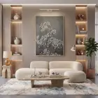 Narin Çiçekler Monokrom Gri Ton Tekli Gold Metal Çerçeveli Cam Tablo Poster Dekoratif