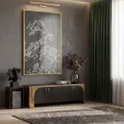 Narin Çiçekler Monokrom Gri Ton Tekli Gold Metal Çerçeveli Cam Tablo Poster Dekoratif