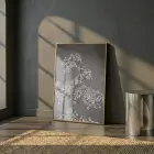 Narin Çiçekler Monokrom Gri Ton Tekli Gold Metal Çerçeveli Cam Tablo Poster Dekoratif