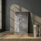 Narin Çiçekler Monokrom Gri Ton Tekli Gümüş Metal Çerçeveli Cam Tablo Salon Oturma