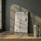 Altın Yapraklar Sıcak Tonları Tekli Siyah Metal Çerçeveli Cam Tablo Duvar Salon Aksesuarları