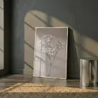 Çiçek Dalı Pudra Bej Tonları Tekli Beyaz Metal Çerçeveli Cam Tablo Yatak Odası