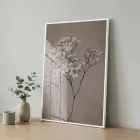 Çiçek Dalı Pudra Bej Tonları Tekli Beyaz Metal Çerçeveli Cam Tablo Yatak Odası