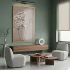 Çiçek Dalı Pudra Bej Tonları Tekli Gold Metal Çerçeveli Cam Tablo Salon Oturma