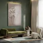 Çiçek Dalı Pudra Bej Tonları Tekli Gümüş Metal Çerçeveli Cam Tablo Duvar Salon
