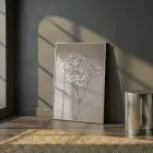 Çiçek Dalı Pudra Bej Tonları Tekli Gümüş Metal Çerçeveli Cam Tablo Duvar Salon