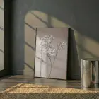 Çiçek Dalı Pudra Bej Tonları Tekli Siyah Metal Çerçeveli Cam Tablo Yatak Odası