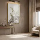 Yaprak Formları Sıcak Toprak Tekli Gold Metal Çerçeveli Cam Tablo Poster Dekoratif Obje