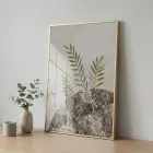 Yaprak Formları Sıcak Toprak Tekli Gold Metal Çerçeveli Cam Tablo Poster Dekoratif Obje