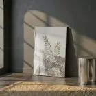 Yaprak Formları Sıcak Toprak Tekli Gümüş Metal Çerçeveli Cam Tablo Poster Dekoratif Obje