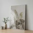 Yaprak Formları Sıcak Toprak Tekli Gümüş Metal Çerçeveli Cam Tablo Poster Dekoratif Obje