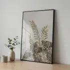 Yaprak Formları Sıcak Toprak Tekli Siyah Metal Çerçeveli Cam Tablo Poster Dekoratif Obje