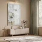 Büyük Çiçekler Krem Bej Tonları Tekli Beyaz Metal Çerçeveli Cam Tablo Duvar Salon