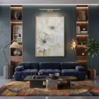 Büyük Çiçekler Krem Bej Tonları Tekli Gold Metal Çerçeveli Cam Tablo Ev Dekorasyonu