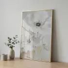Büyük Çiçekler Krem Bej Tonları Tekli Gold Metal Çerçeveli Cam Tablo Ev Dekorasyonu