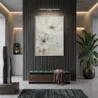 Büyük Çiçekler Krem Bej Tonları Tekli Gümüş Metal Çerçeveli Cam Tablo Poster Dekoratif