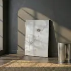 Büyük Çiçekler Krem Bej Tonları Tekli Gümüş Metal Çerçeveli Cam Tablo Poster Dekoratif