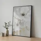 Büyük Çiçekler Krem Bej Tonları Tekli Siyah Metal Çerçeveli Cam Tablo Ev Dekorasyonu