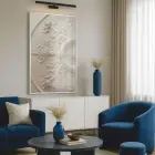 Dekoratif Oyma Sıcak Krem Tonları Tekli Beyaz Metal Çerçeveli Cam Tablo Duvar Salon