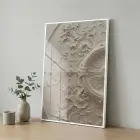 Dekoratif Oyma Sıcak Krem Tonları Tekli Beyaz Metal Çerçeveli Cam Tablo Duvar Salon