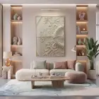 Dekoratif Oyma Sıcak Krem Tonları Tekli Gold Metal Çerçeveli Cam Tablo Poster Obje