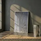 Tüy Motif Gümüş Gri Altın Tekli Beyaz Metal Çerçeveli Cam Tablo Yatak Odası