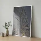 Tüy Motif Gümüş Gri Altın Tekli Beyaz Metal Çerçeveli Cam Tablo Yatak Odası