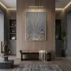 Tüy Motif Gümüş Gri Altın Tekli Gold Metal Çerçeveli Cam Tablo Ev Dekorasyonu