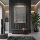 Tüy Motif Gümüş Gri Altın Tekli Metal Çerçeveli Cam Tablo Duvar Salon Aksesuarları