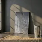 Tüy Motif Gümüş Gri Altın Tekli Metal Çerçeveli Cam Tablo Duvar Salon Aksesuarları