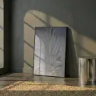 Tüy Motif Gümüş Gri Altın Tekli Siyah Metal Çerçeveli Cam Tablo Poster Dekoratif