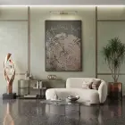 Kırık Dokular Koyu Bej Tonları Tekli Siyah Metal Çerçeveli Cam Tablo Poster Dekoratif