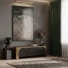 Kırık Dokular Koyu Bej Tonları Tekli Siyah Metal Çerçeveli Cam Tablo Poster Dekoratif