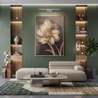 Görkemli Çiçek Sıcak Bej Altın Tekli Gold Metal Çerçeveli Cam Tablo Salon Oturma
