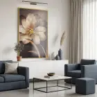 Görkemli Çiçek Sıcak Bej Altın Tekli Gold Metal Çerçeveli Cam Tablo Salon Oturma