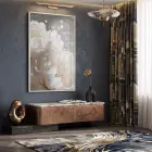 Işıltılı Çiçek Beyaz Altın Tonları Tekli Metal Çerçeveli Cam Tablo Duvar Salon Aksesuarları