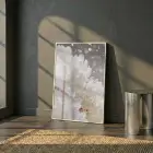 Işıltılı Çiçek Beyaz Altın Tonları Tekli Metal Çerçeveli Cam Tablo Duvar Salon Aksesuarları