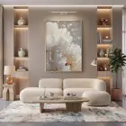 Işıltılı Çiçek Beyaz Altın Tonları Tekli Gold Metal Çerçeveli Cam Tablo Yatak Odası