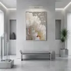 Işıltılı Çiçek Beyaz Altın Tonları Tekli Gümüş Metal Çerçeveli Cam Tablo Yatak Odası