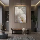 Işıltılı Çiçek Beyaz Altın Tonları Tekli Siyah Metal Çerçeveli Cam Tablo Ev Dekorasyonu