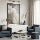 Işıltılı Çiçek Beyaz Altın Tonları Tekli Siyah Metal Çerçeveli Cam Tablo Ev Dekorasyonu