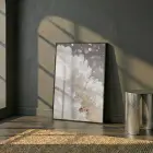 Işıltılı Çiçek Beyaz Altın Tonları Tekli Siyah Metal Çerçeveli Cam Tablo Ev Dekorasyonu