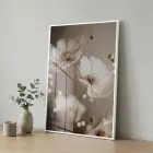 Narin Çiçekler Sıcak Nötr Tonlar Tekli Beyaz Metal Çerçeveli Cam Tablo Poster Dekoratif