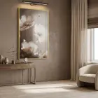 Narin Çiçekler Sıcak Nötr Tonlar Tekli Gold Metal Çerçeveli Cam Tablo Yatak Odası