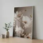 Narin Çiçekler Sıcak Nötr Tonlar Tekli Gümüş Metal Çerçeveli Cam Tablo Duvar Salon
