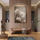 Narin Çiçekler Sıcak Nötr Tonlar Tekli Siyah Metal Çerçeveli Cam Tablo Duvar Salon
